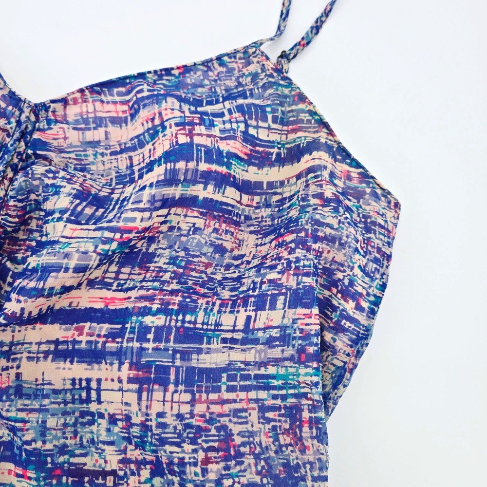 Broadway & Broome 100% Silk Abstract Print Mini Dress Blue Pink Size 6 - Picture 7 of 10